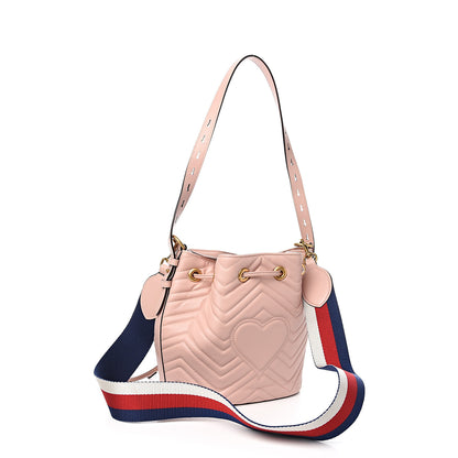 Gucci Calfskin Matelasse Sylvie Web GG Marmont Bucket Bag Perfect Pink 2 of 9