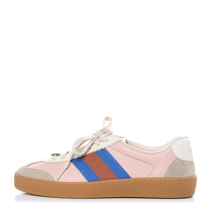 Gucci Calfskin Suede Web Mens G74 Sneakers 5 Oatmeal Soft Rose 1 of 9