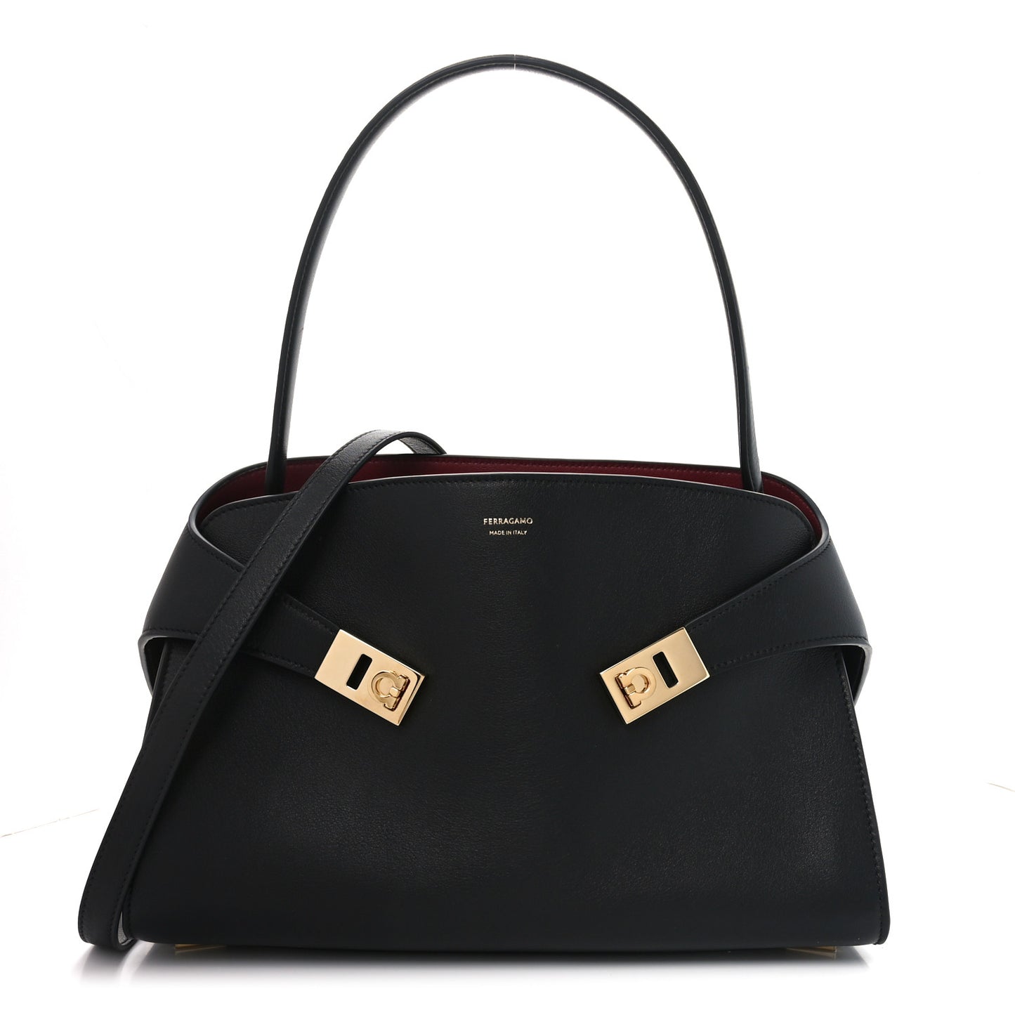 Calfskin Medium Hug Soft Bicolor Shoulder Bag Black Borgogna