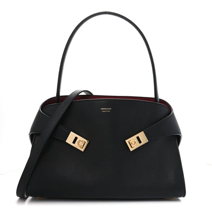 Salvatore Ferragamo Calfskin Medium Hug Soft Bicolor Shoulder Bag Black Borgogna 1 of 9