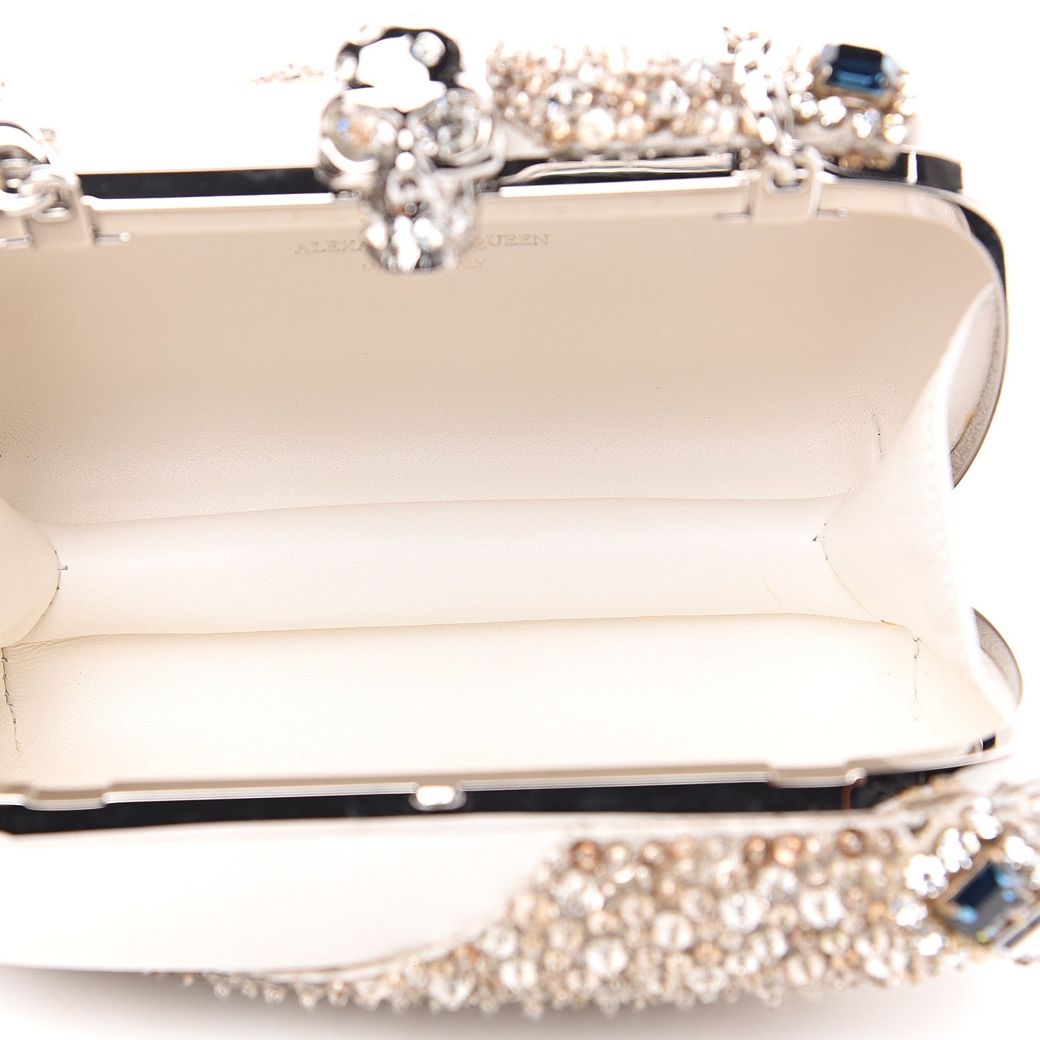 Alexander McQueen Nappa Silk Hand Appliqued Skull Box Clutch Ivory 4 of 10