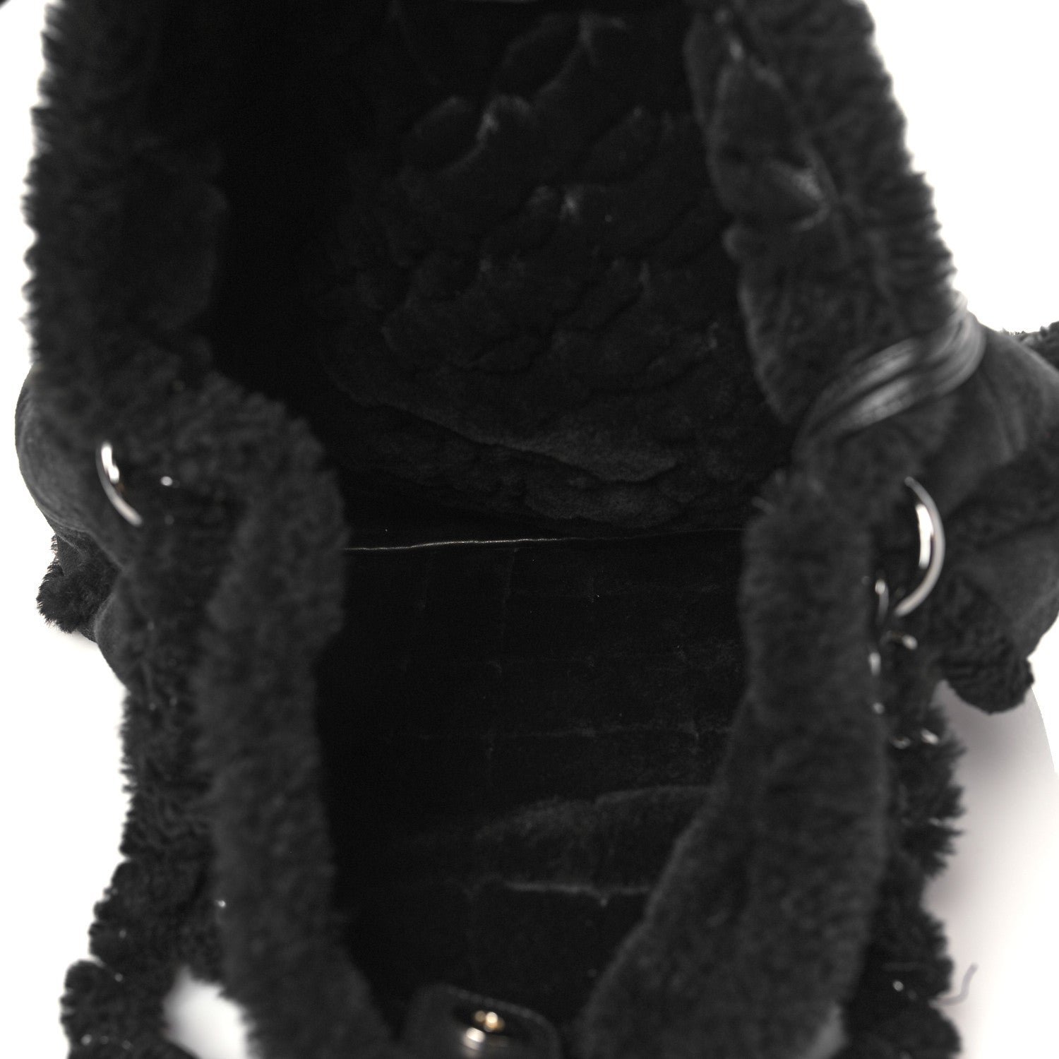 Chanel Shearling Suede Stitched CC Tote Black 6 of 11