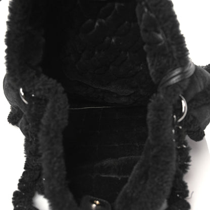 Chanel Shearling Suede Stitched CC Tote Black 6 of 11