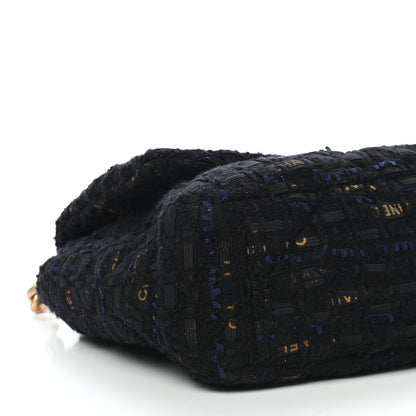 Chanel Tweed Quilted Large Chanel 19 Flap Black Navy Gold 8 of 9