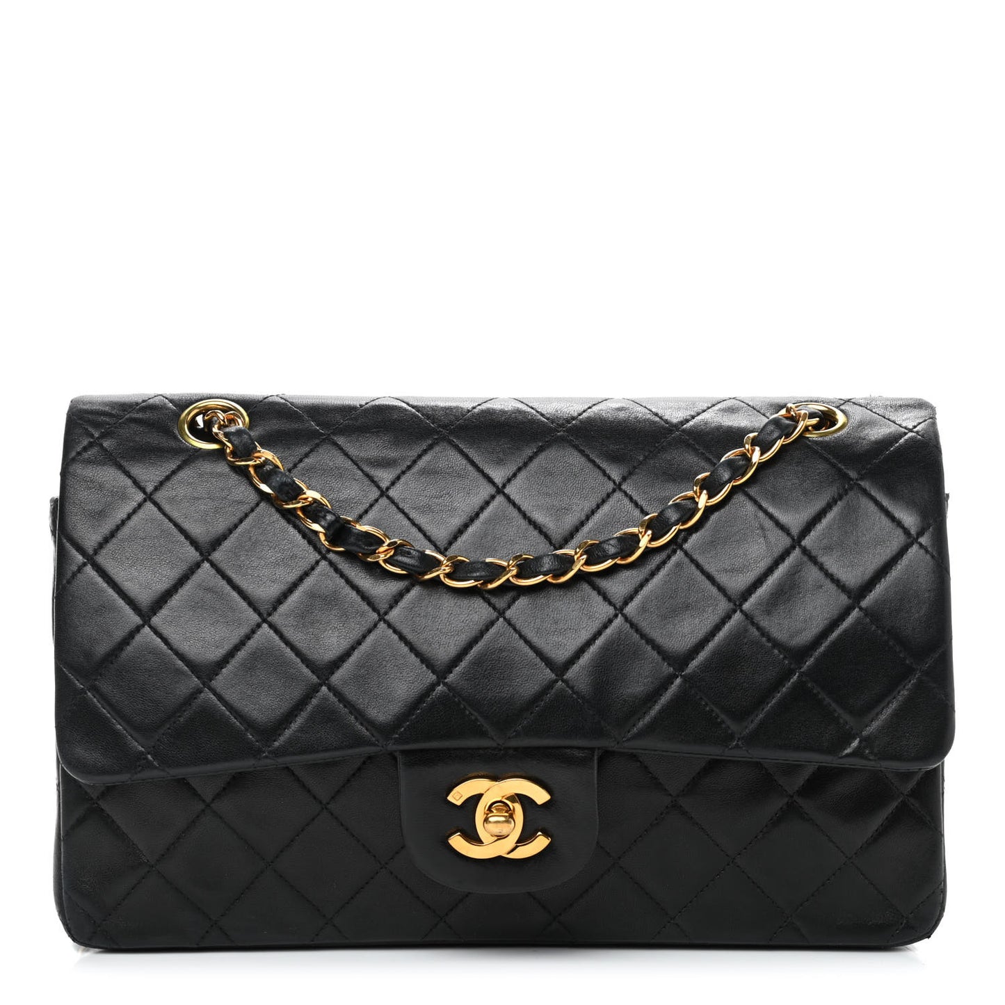 Lambskin Quilted Medium Double Flap Black