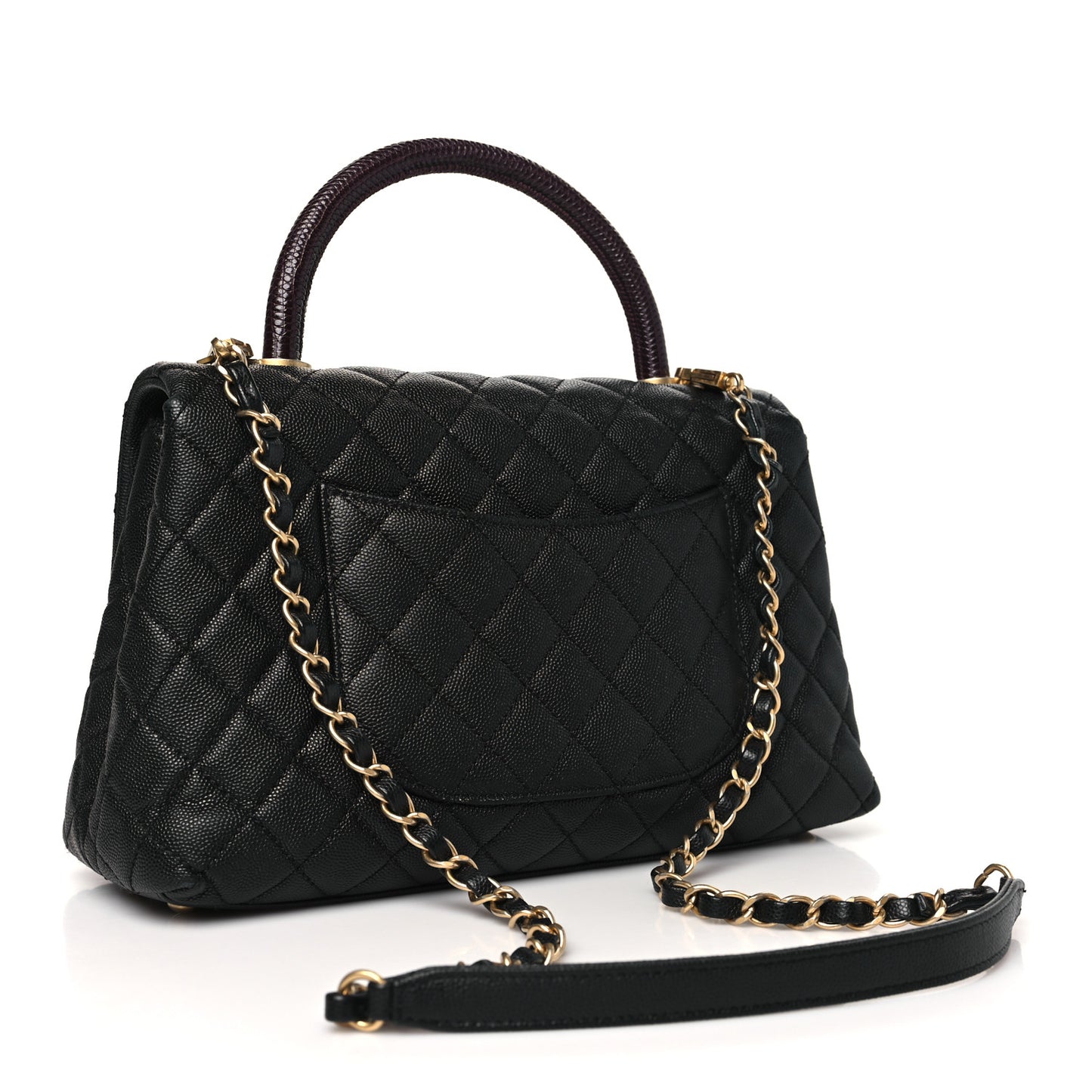 Caviar Lizard Embossed Quilted Small Coco Handle Flap Black