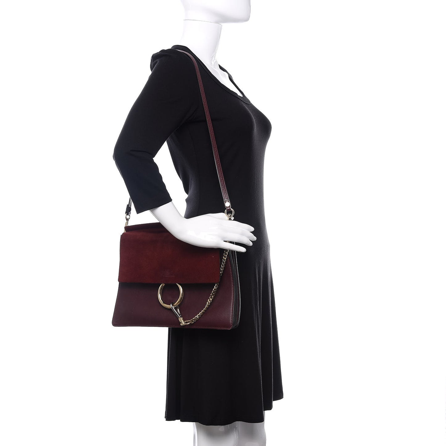 Calfskin Suede Medium Faye Shoulder Bag Plum Purple