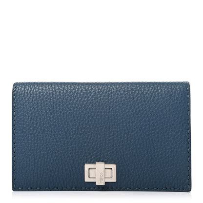 Fendi Cuoio Romano Selleria Mini Peekaboo Clutch Wallet Blue Notte 1 of 12