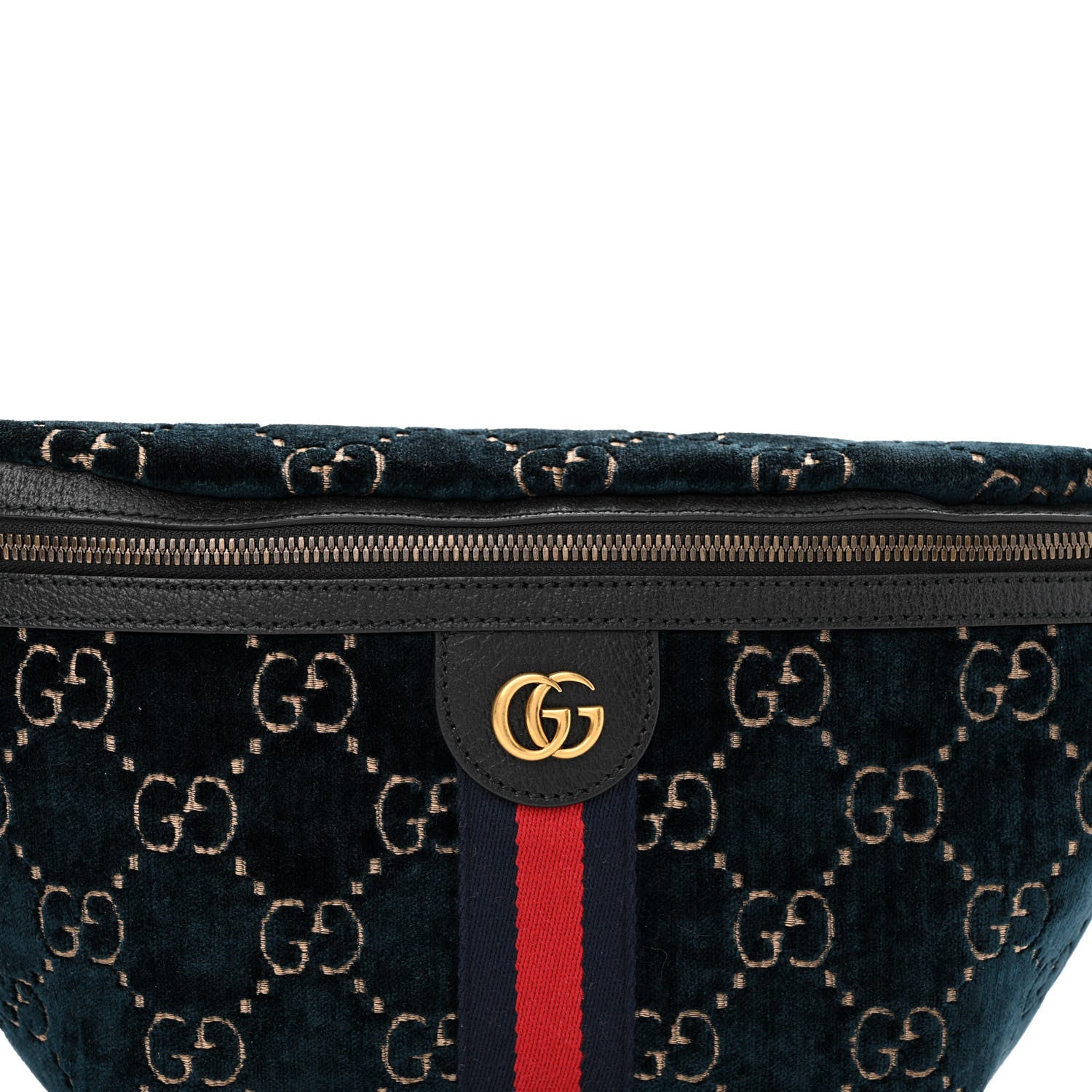 Gucci Velvet GG Monogram Web Belt Bag Blue Beige 8 of 10