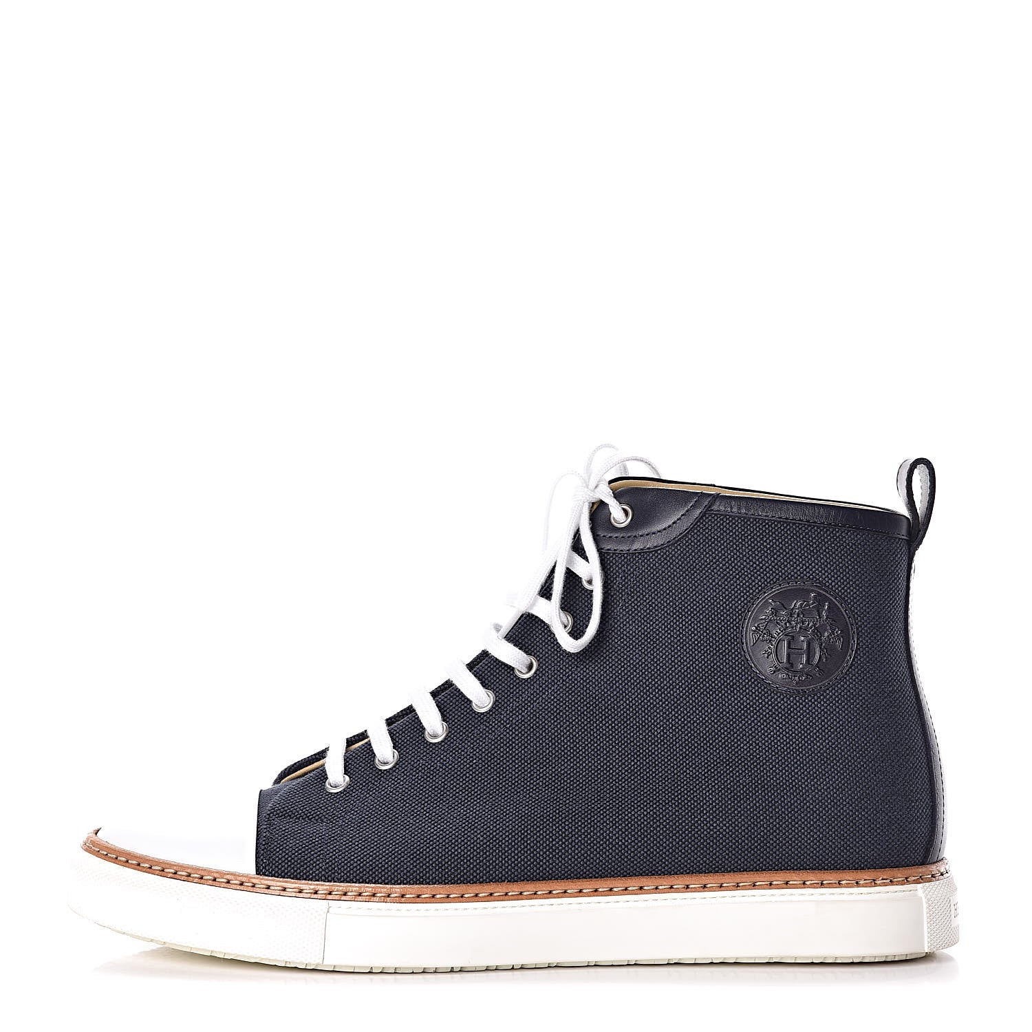 Hermes Fabric Calfskin Mens Jimmy High Top Sneakers 43.5 Denim Fonce Marine 1 of 11