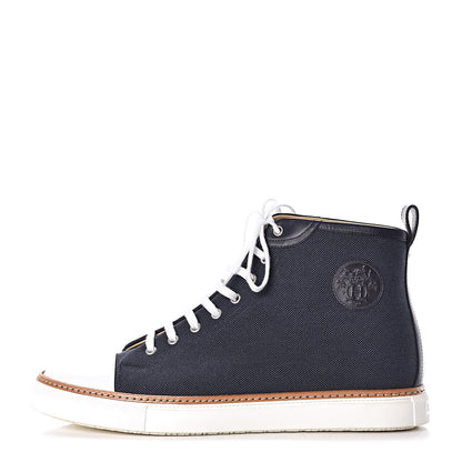 Hermes Fabric Calfskin Mens Jimmy High Top Sneakers 43.5 Denim Fonce Marine 1 of 11