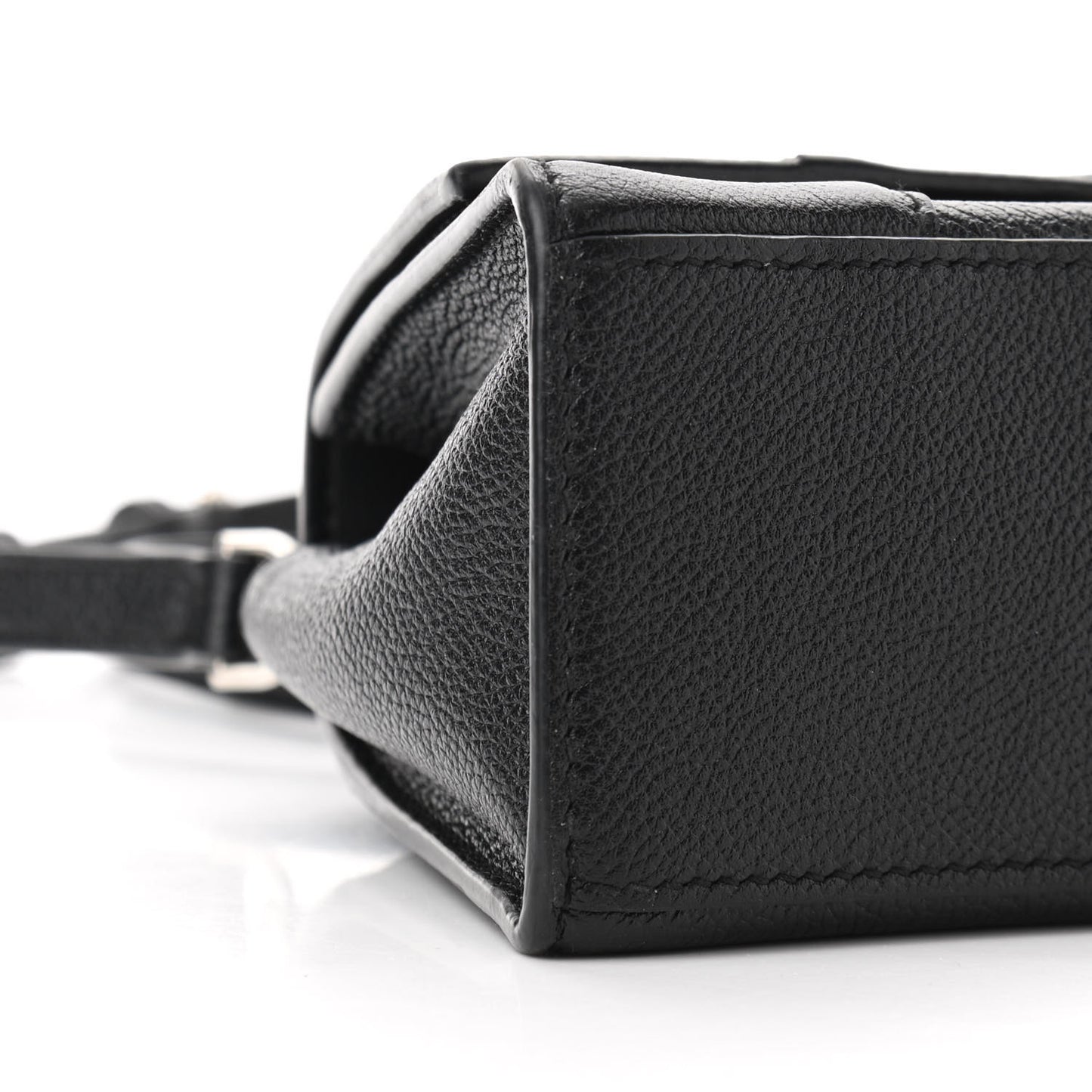 Grained Calfskin Hourglass Top Handle Bag XS Black