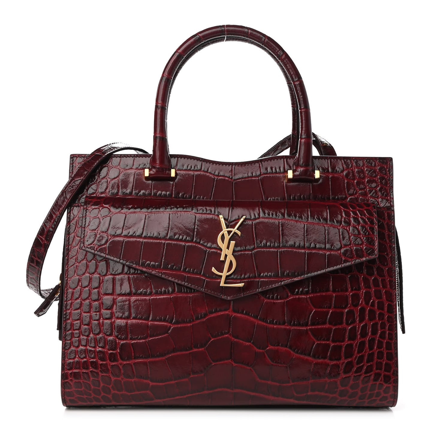 Calfskin Crocodile Embossed Medium Uptown Tote Sunset Amber