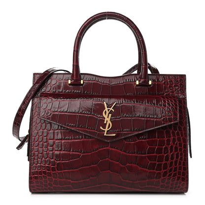 Saint Laurent Calfskin Crocodile Embossed Medium Uptown Tote Sunset Amber 1 of 8