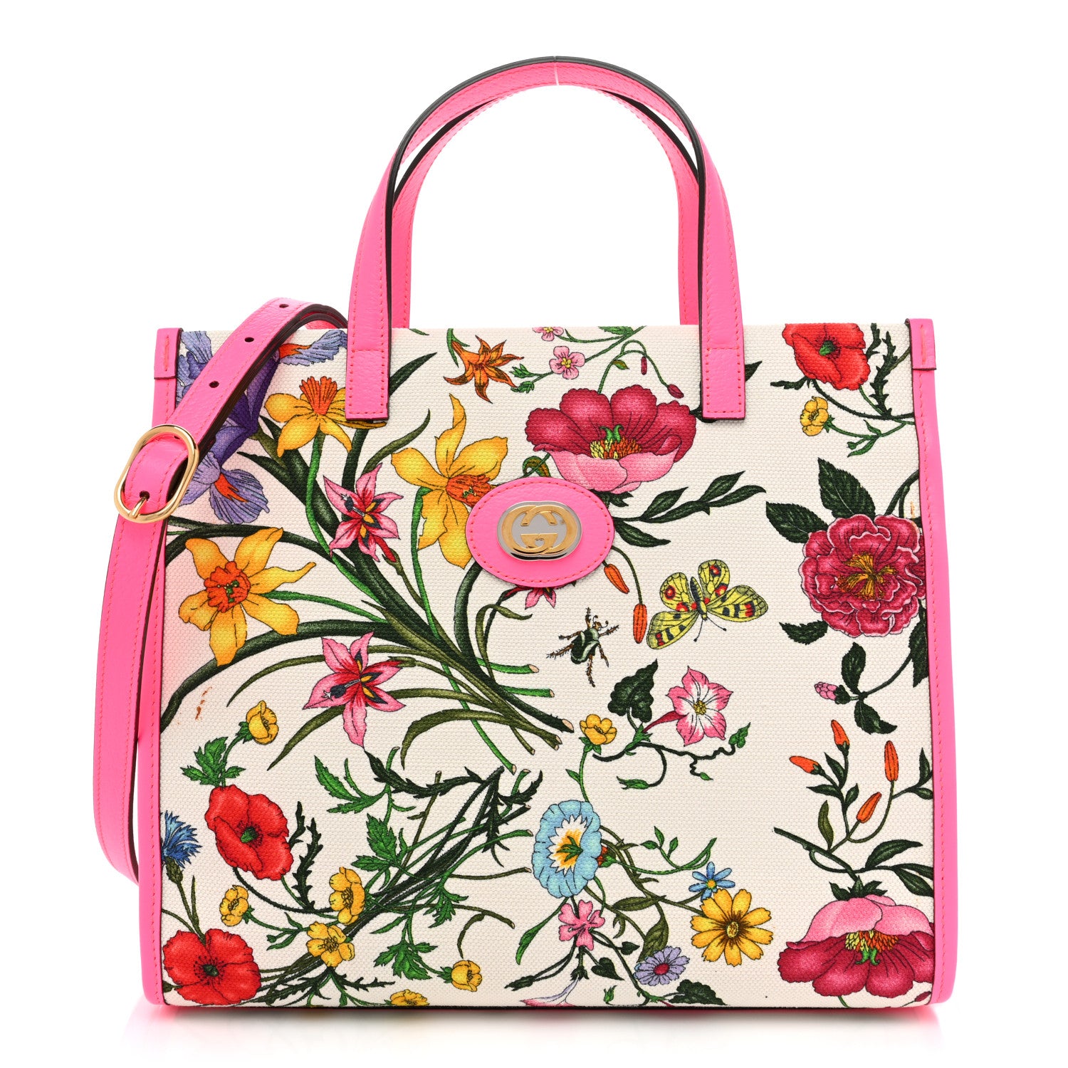 Gucci Canvas Medium Flora Tote Fuchsia 1 of 15