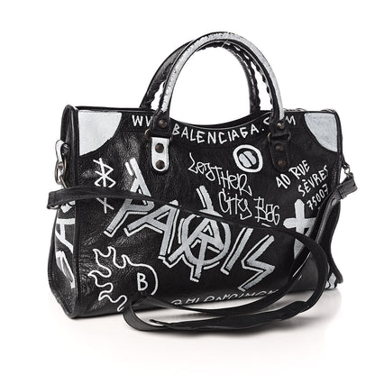 Balenciaga Agneau Arena Graffiti All Over Classic Hardware City Black White 3 of 10
