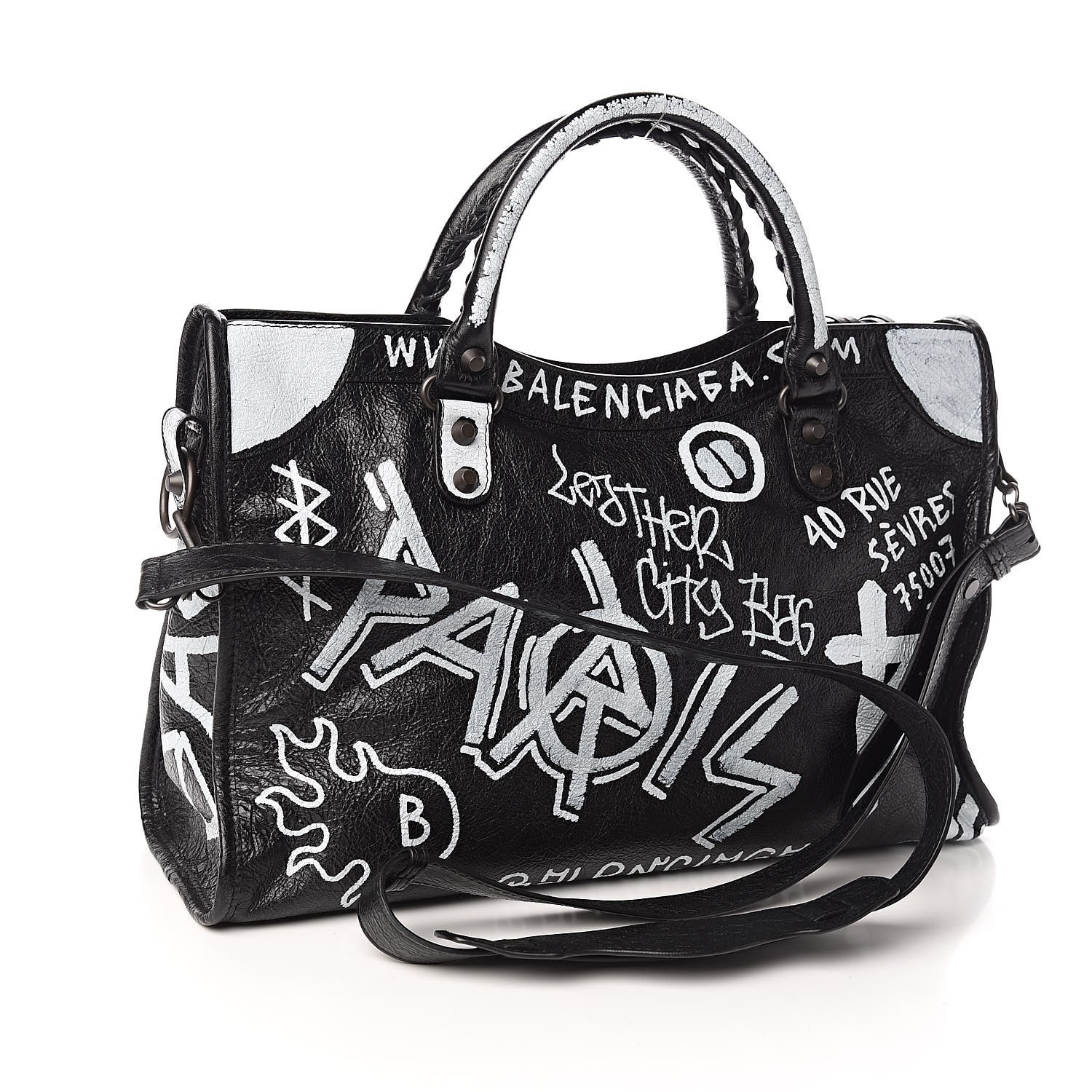 Balenciaga Agneau Arena Graffiti All Over Classic Hardware City Black White 3 of 10