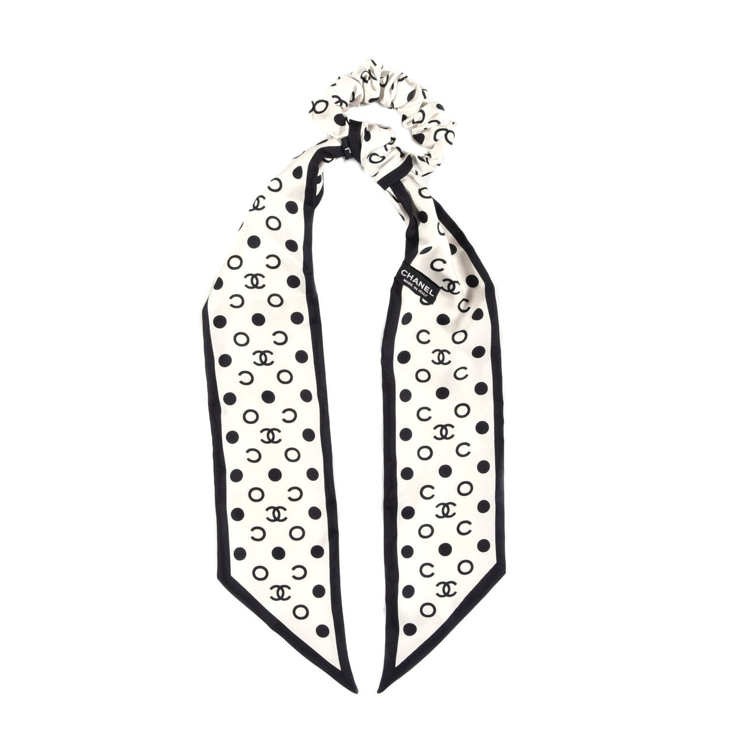 Silk CC Twilly Hair Tie Ivory Black