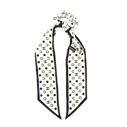 Chanel Silk CC Twilly Hair Tie Ivory Black 1 of 3