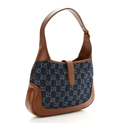 Gucci New Denim GG Monogram Calfskin Small Jackie 1961 Hobo Blue Tea Cuir 3 of 11