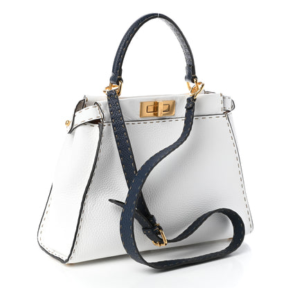 Fendi Cuoio Romano Selleria Tri-color Medium Peekaboo Iconic Satchel White Indaco Saddler 3 of 9