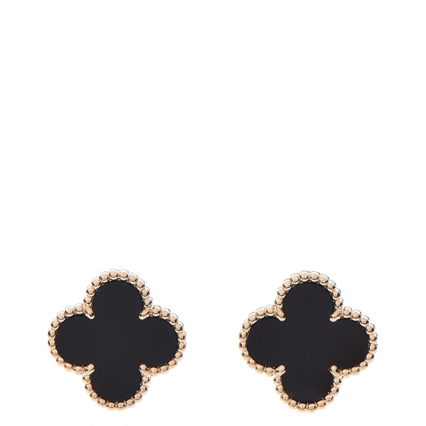 18K Yellow Gold Black Onyx Vintage Alhambra Earrings