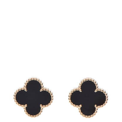 Van Cleef & Arpels 18K Yellow Gold Black Onyx Vintage Alhambra Earrings 1 of 6