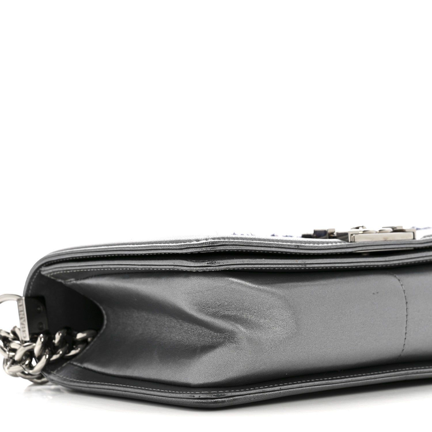 Chanel Tweed Metallic Lambskin Medium Boy Flap Silver 9 of 14