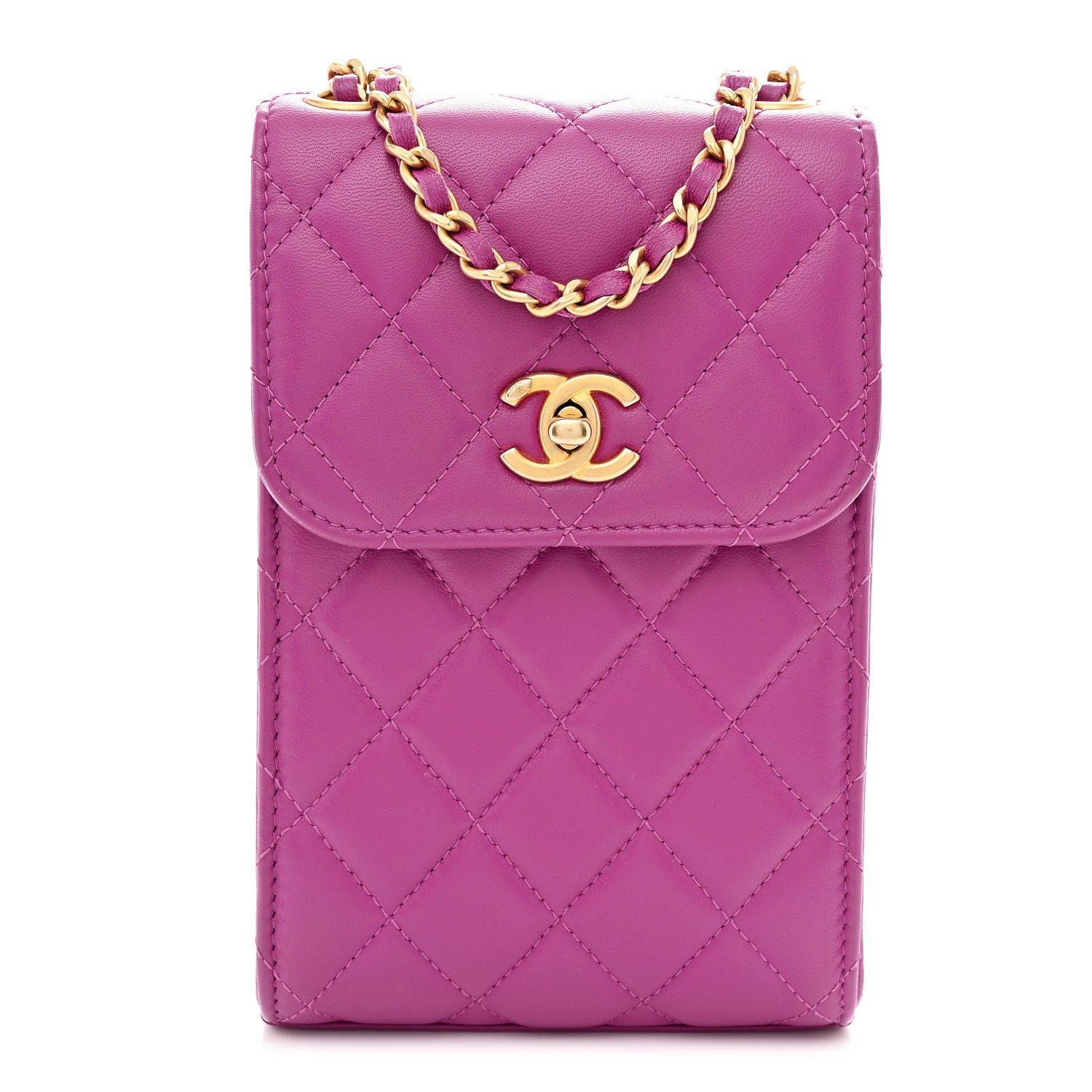 Chanel Lambskin Quilted Pearl Crush Phone Holder With Chain Purple 1 of 11