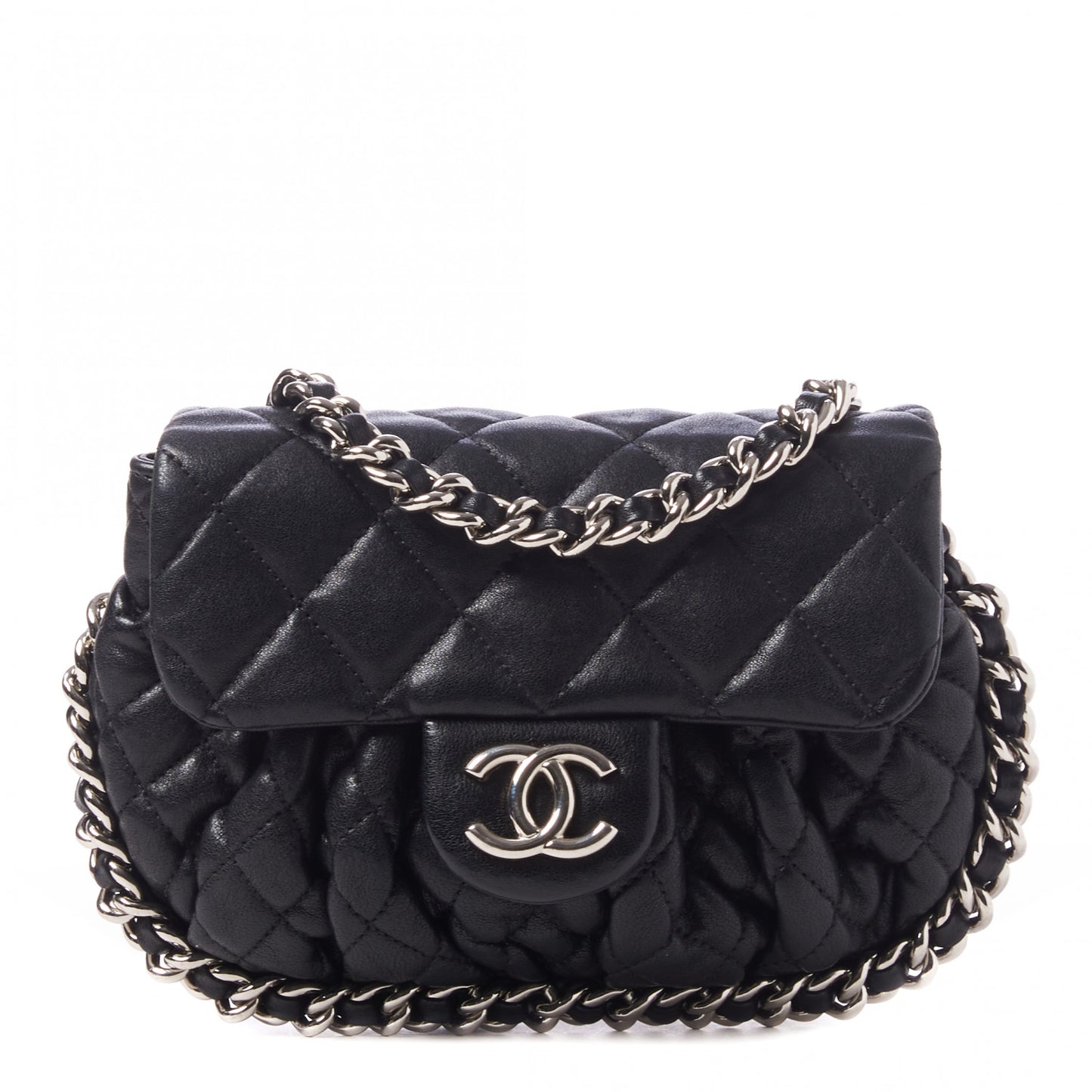 Washed Lambskin Quilted Mini Chain Around Flap Black