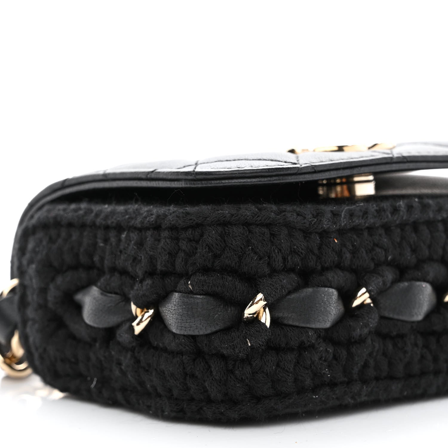 Chanel Calfskin Crochet Embroidered Quilted Mini Clutch with Chain Black 9 of 11