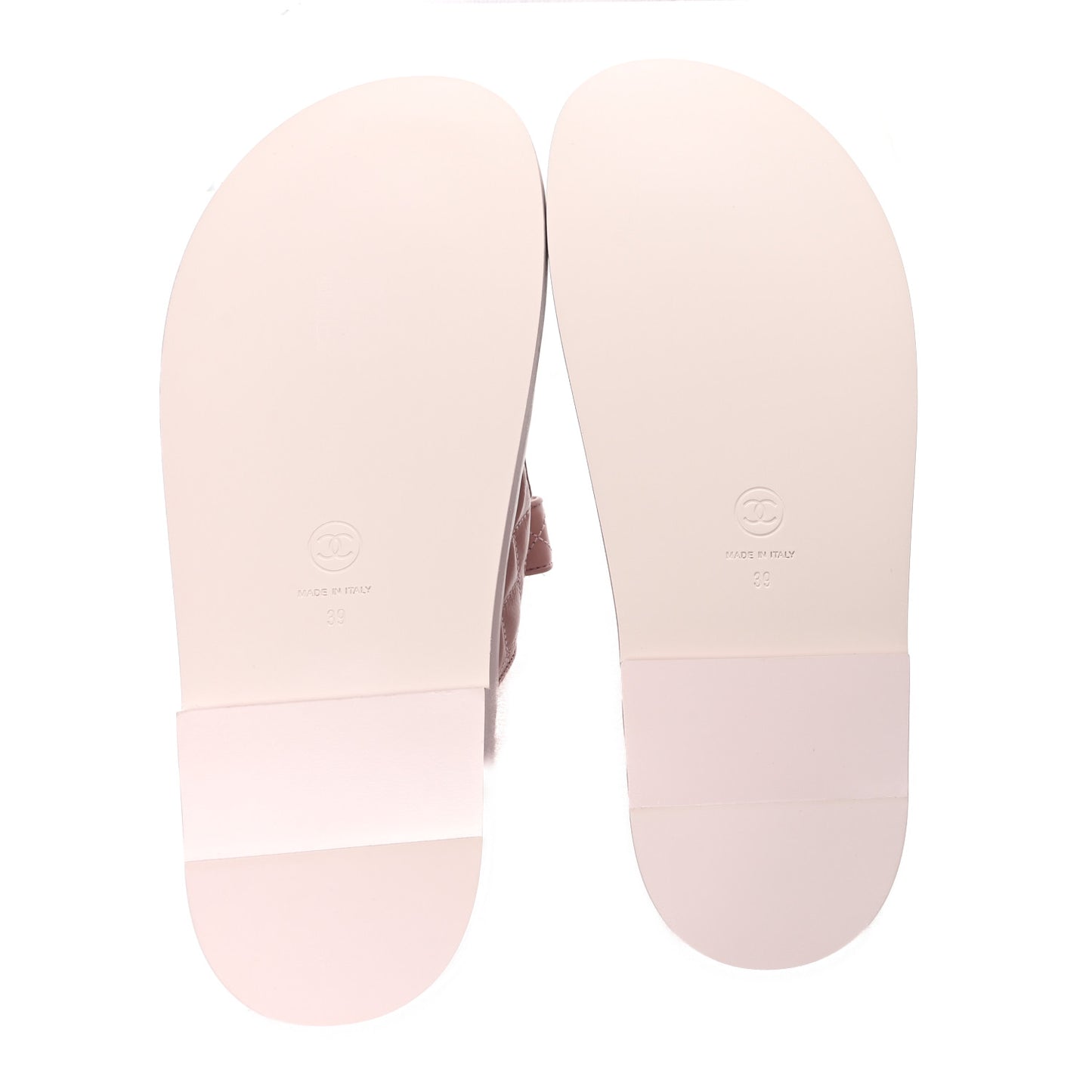 Shiny Calfskin Quilted Velcro Dad Crystal CC Slide Sandals 39 Light Pink