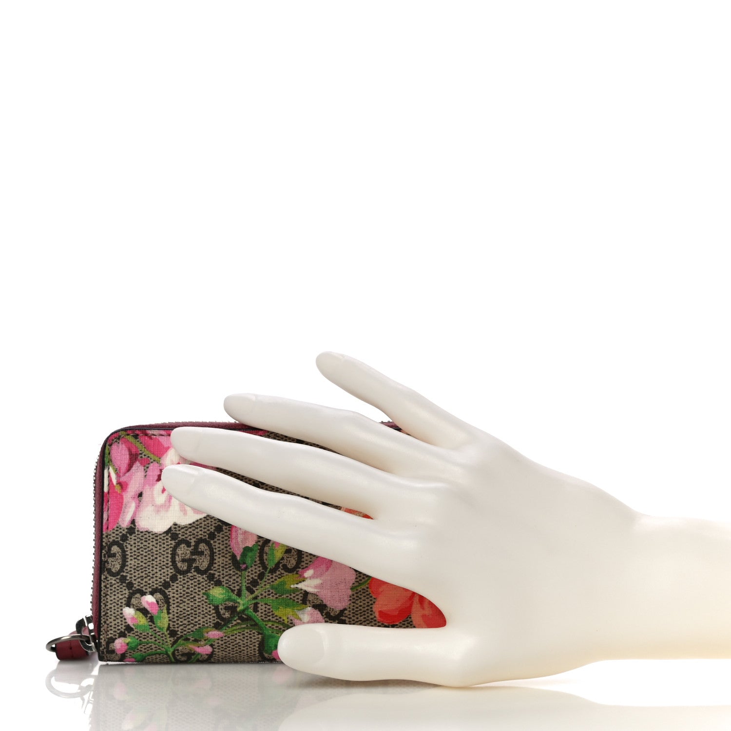 Gucci GG Supreme Monogram Blooms Zip Around Card Case Wallet Beige Multicolor Dry Rose 2 of 10