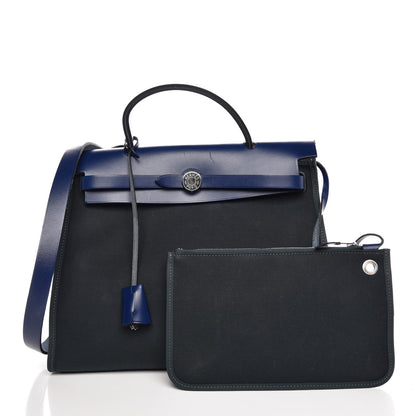 Hermes Vache Hunter Toile Herbag Zip 31 PM Vert Cypress Bleu Saphir 3 of 11
