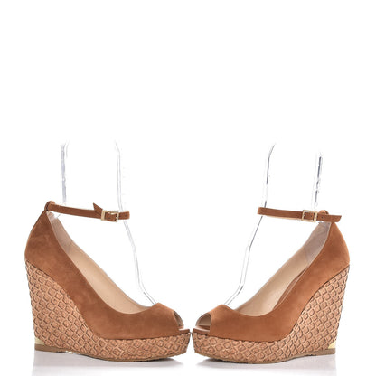 Jimmy Choo Suede Cork Pacific 120 Wedge Sandals 39 Canyon 6 of 10