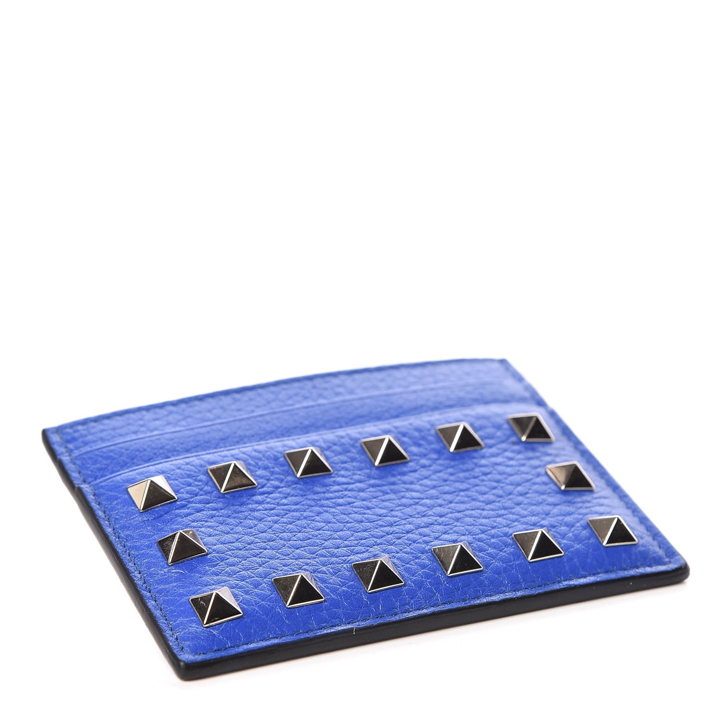 Pebbled Calfskin Rockstud Card Holder Acid Blue