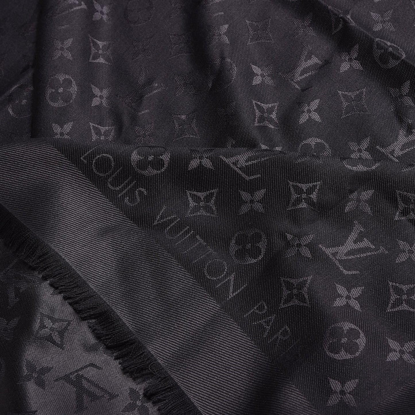 Silk Wool Monogram Shawl Anthracite
