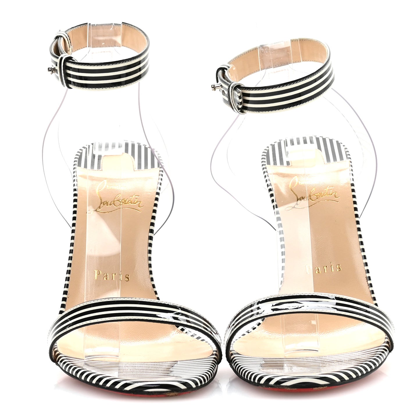 Patent PVC Striped Illusion Jonatina 100 Sandals 39 Black White