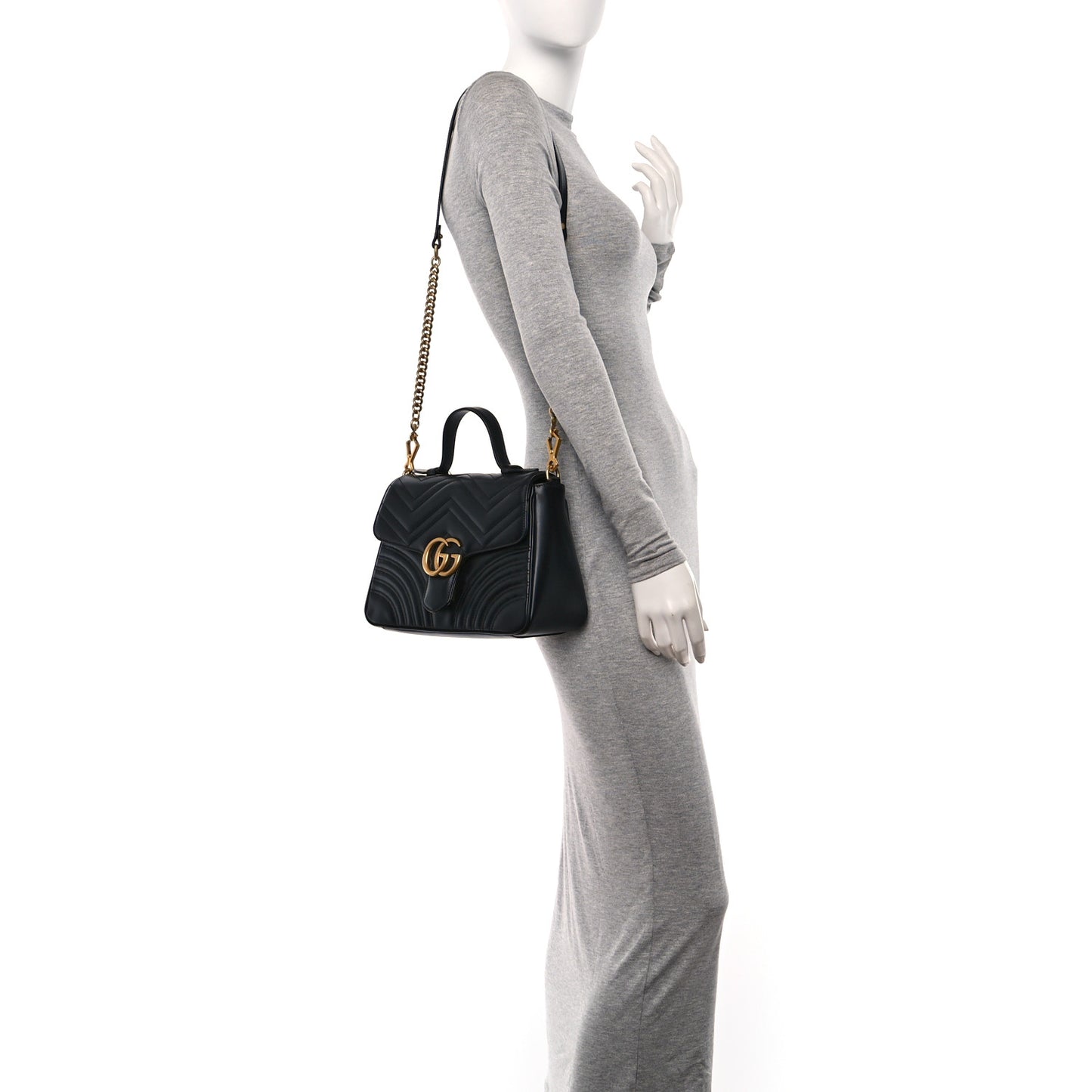 Calfskin Matelasse Small GG Marmont Top Handle Shoulder Bag Black
