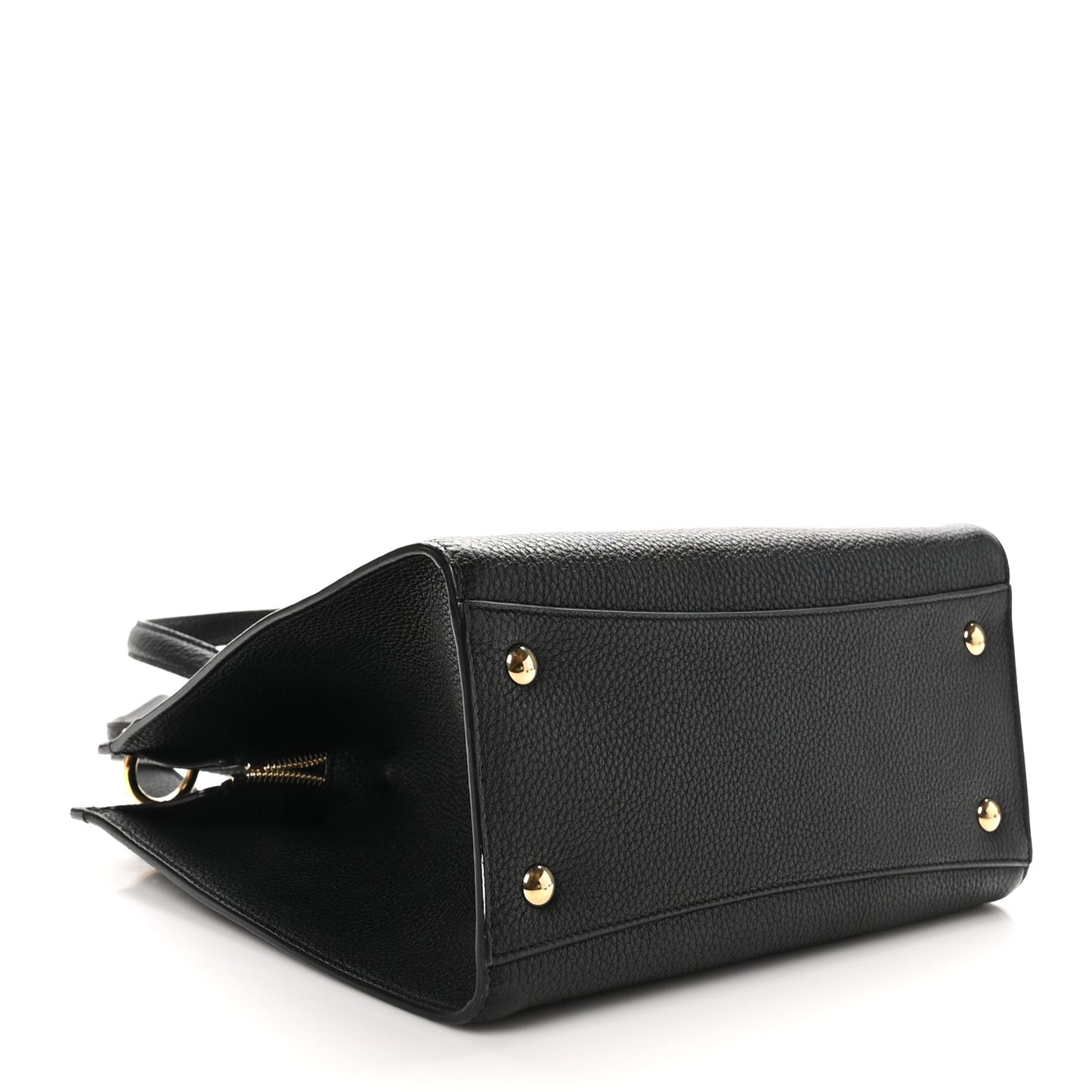Grained Calfskin Double Handle Small Amy Tote Black
