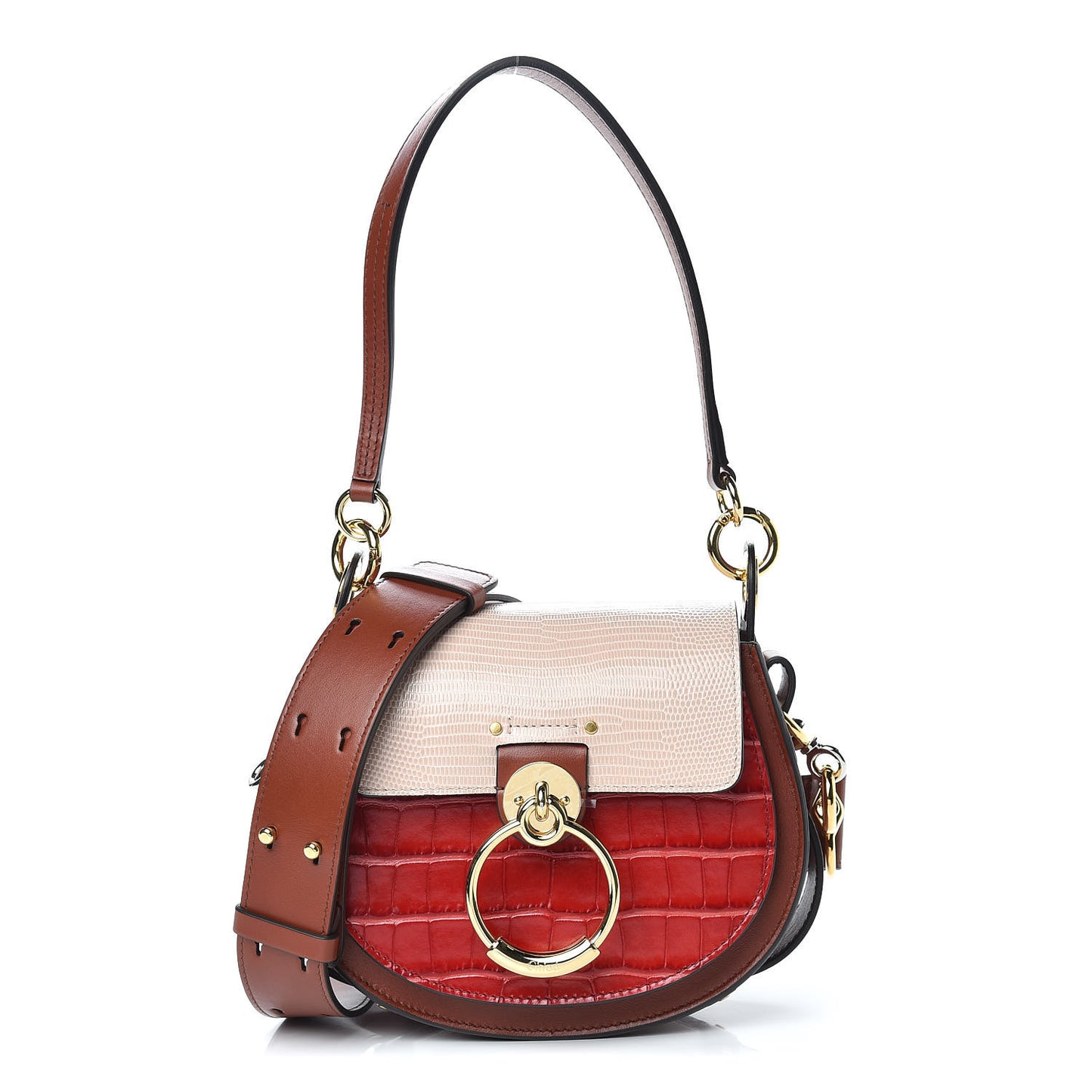 Calfskin Crocodile Embossed Small Tess Bag Pink Red