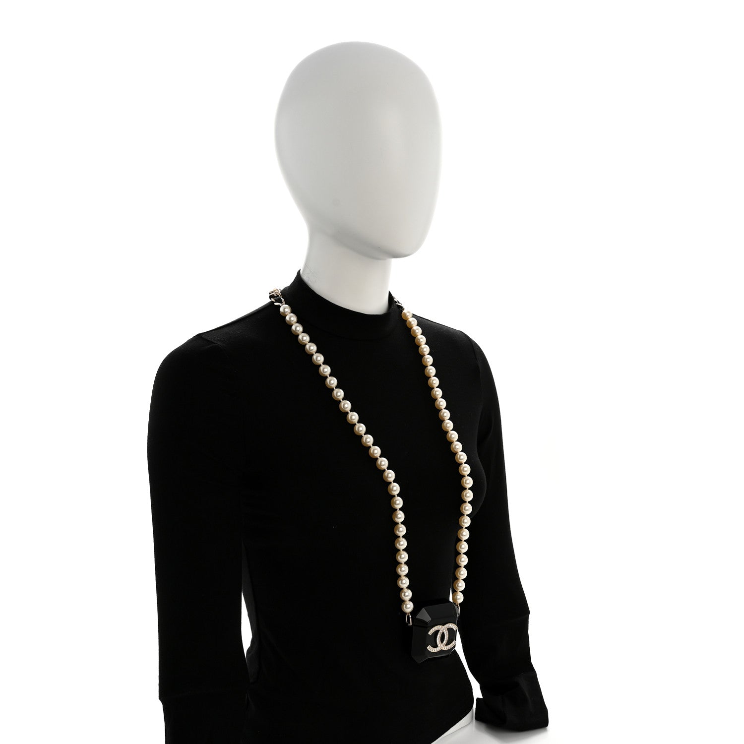 Chanel Resin Crystal Pearl Airpods Pro Holder Necklace Black Pearly White 2 of 7