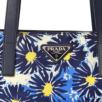 Prada Tessuto Nylon Saffiano Floral Print Tote Bluette Dis Primule 10 of 10