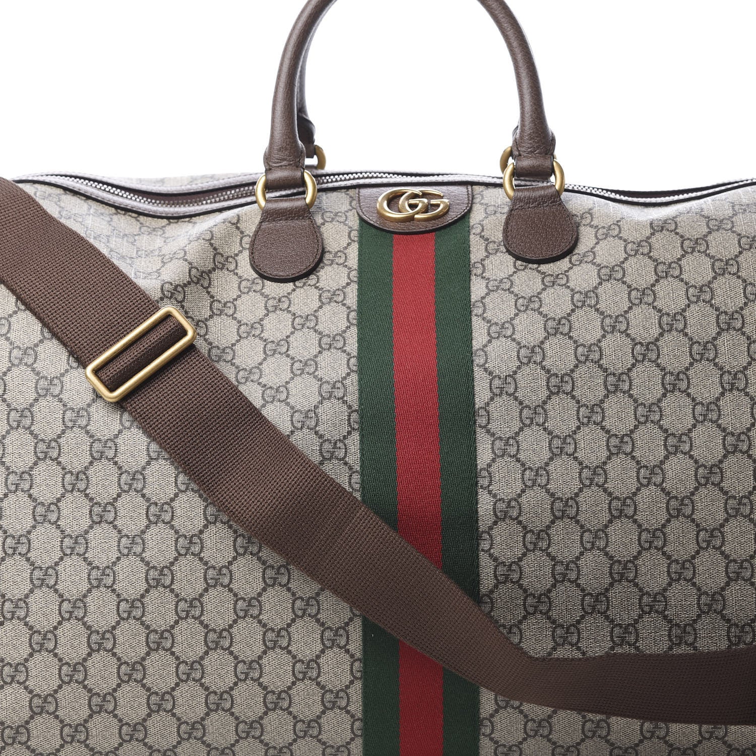 Gucci GG Supreme Monogram Textured Dollar Calfskin Web Large Savoy Duffle Bag Beige Ebony New Acero 7 of 9
