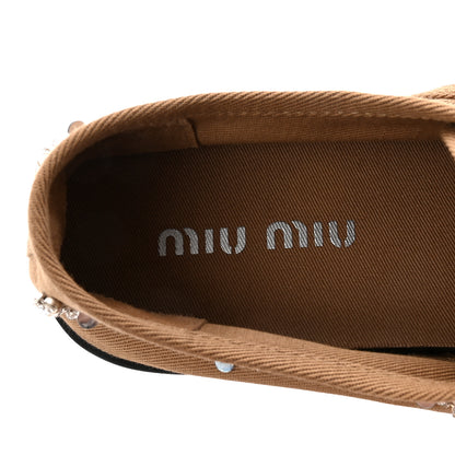 Miu Miu Embroidered Canvas Drill Sneakers 39 Malt Beige 8 of 9