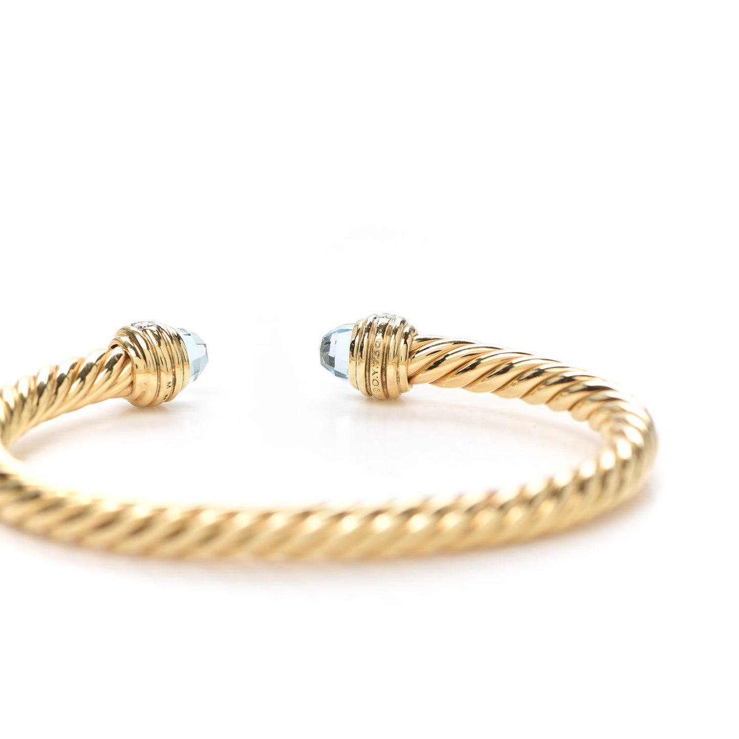 18K Yellow Gold Diamond Blue Topaz 5mm Cable Bracelet