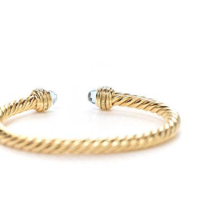 David Yurman 18K Yellow Gold Diamond Blue Topaz 5mm Cable Bracelet 4 of 6