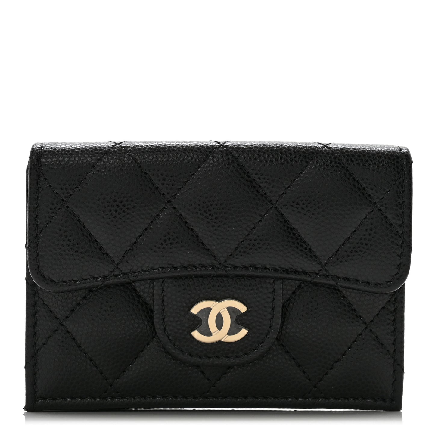 Caviar Quilted Double Flap Wallet Black
