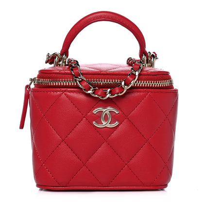 Chanel Lambskin Quilted Top Handle Mini Vanity Case With Chain Red 1 of 11