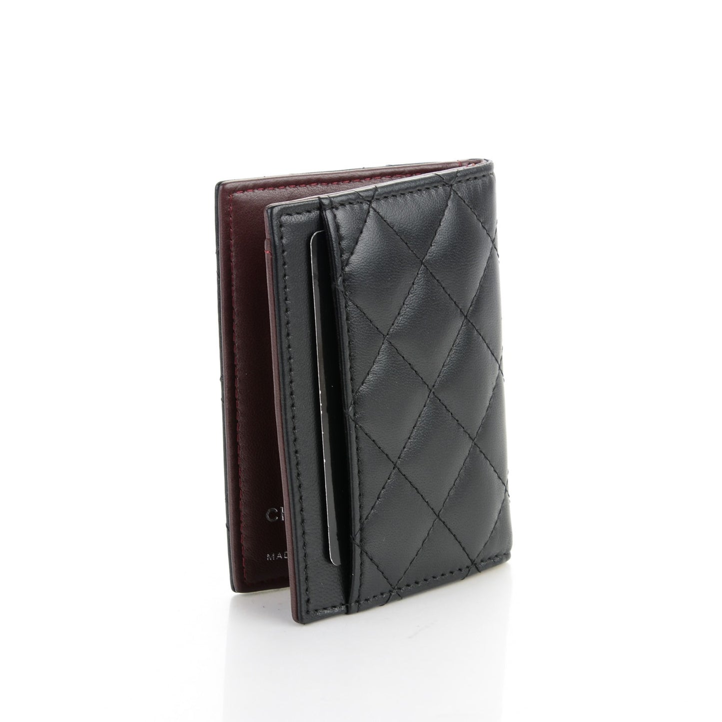 Lambskin Quilted CC Card Holder Wallet Black